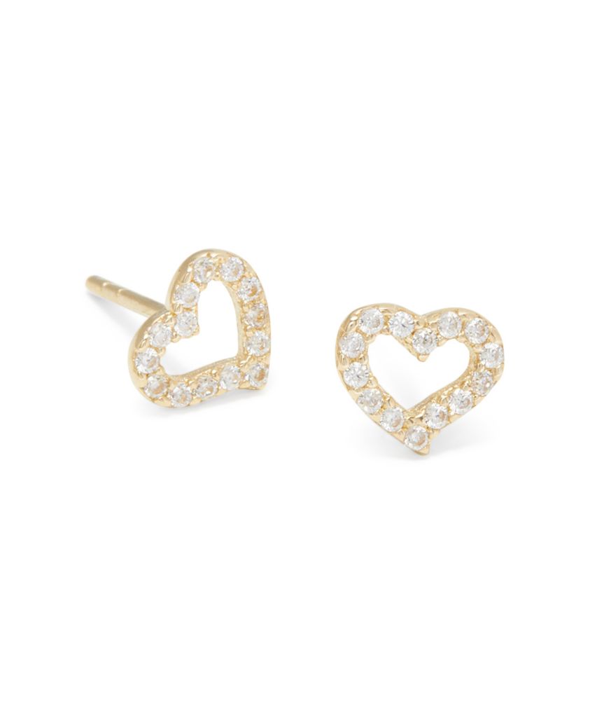 LA LUCE-PRIMARY 14K 585 Real Yellow Gold Earrings Hearts Post Stud Earrings 